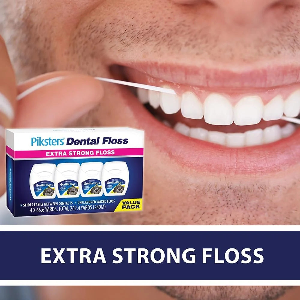 Piksters Gorilla Floss 4 Pack Extra Strong Dental Floss for Plaque Removal