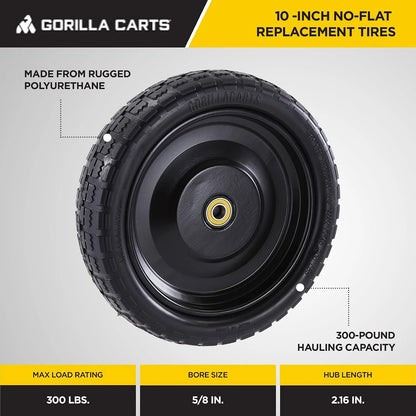 Gorilla Carts 10-Inch No-Flat Replacement Wheels, 4-Pack