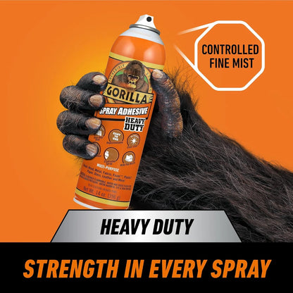 Gorilla Heavy Duty Spray Adhesive, Multi Purpose & Repositionable, Clear, 14 oz (Pack of 1) Bonds Paper, Cardboard, Foam, Fabric, Photo Safe, Non-Yellowing, Indoor & Outdoor
