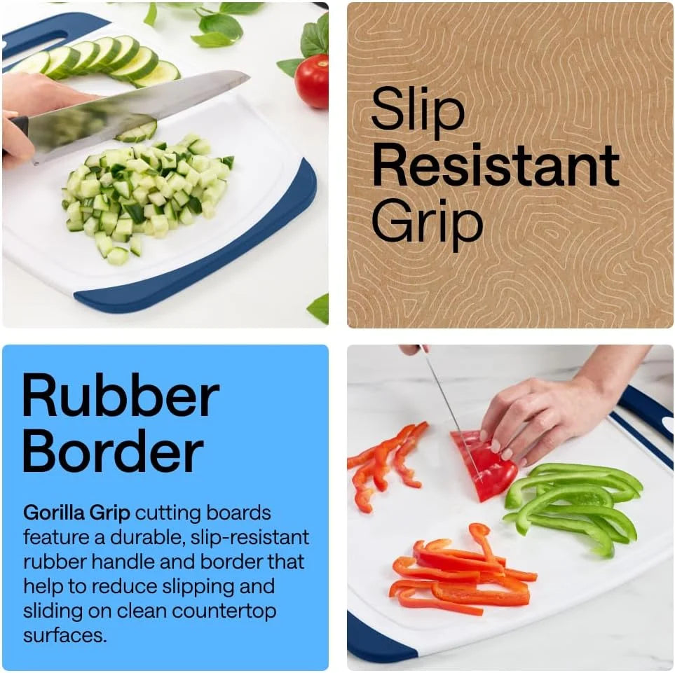 GORILLA GRIP BPA-Free Reversible Kitchen Cutting Board, Set of 3, Turquoise