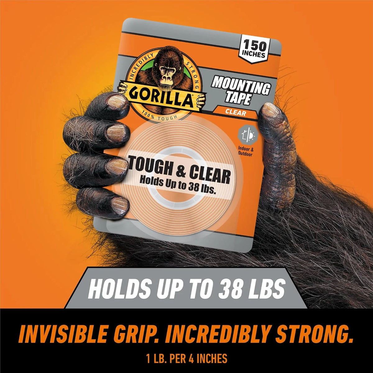 Gorilla Tough & Clear Double Sided Mounting Tape, Clear Tape, 1" x 150" - Weatherproof for Indoor or Outdoor (Pack of 6)
