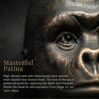 Office Decor Silverback Gorilla Statue Sitting, Black Gold