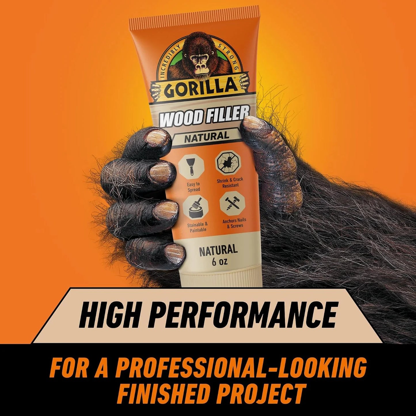 Gorilla Wood Filler, Water Resistant, White, 6 oz Tube, 2-Pack