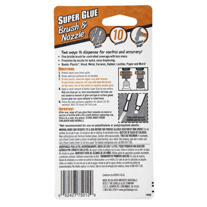 Gorilla Super Glue with Brush & Nozzle Applicator, Clear, 12 g, 2-Pack