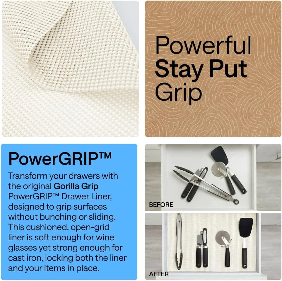 GORILLA GRIP powerGRIP Drawer Shelf and Cabinet Liner, 24"x30', Light Gray