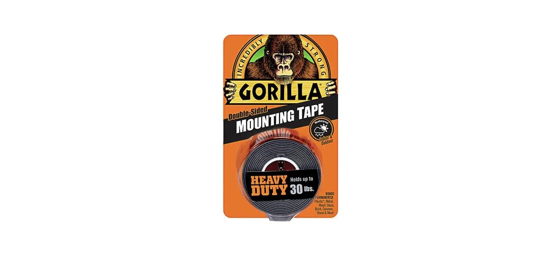 GORILLA Heavy Duty Double Sided Mounting Tape, 1" x 60", Black, 2-Pack