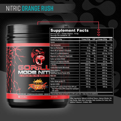 Gorilla Mode Nitric Stimulant Free Pre-Workout – Best Tasting and Most Effective Stimulant Free Pre-Workout/Massive Pumps · Vasodilation · Power / 688 Grams (Fruit Punch)