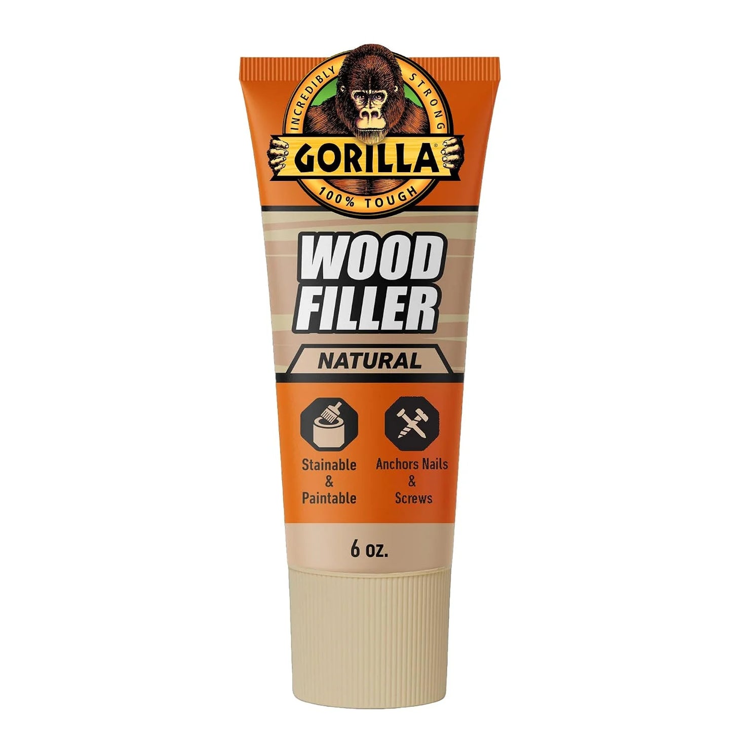 Gorilla Wood Filler, Water Resistant, White, 6 oz Tube, 2-Pack