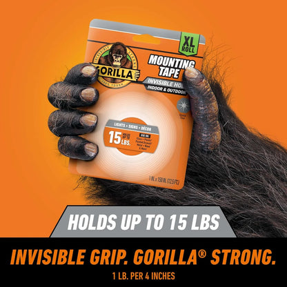 Gorilla Tough & Clear Double Sided Mounting Tape, Clear Tape, 1" x 150" - Weatherproof for Indoor or Outdoor (Pack of 6)