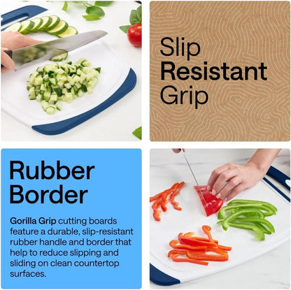 GORILLA GRIP BPA-Free Reversible Kitchen Cutting Board, Set of 3, Turquoise