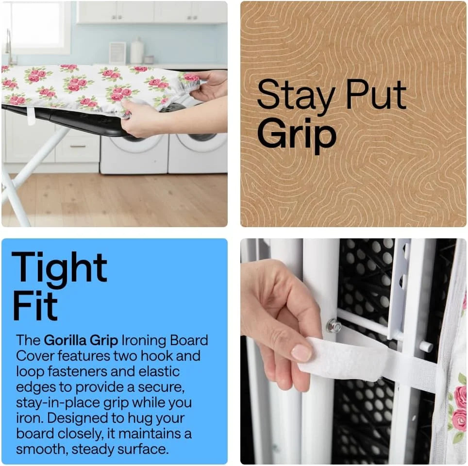GORILLA GRIP Padded Ironing Board Cover, 15x54 Silver