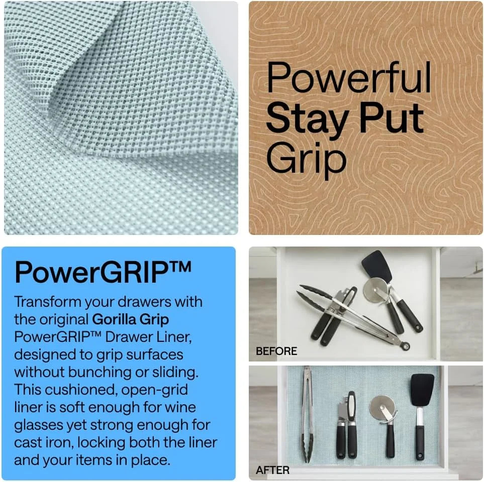 GORILLA GRIP powerGRIP Drawer Shelf and Cabinet Liner, 24"x30', Light Gray