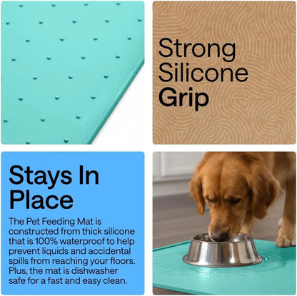 GORILLA GRIP Dog Food Mat, 100% Waterproof Silicone, 26x17 Navy