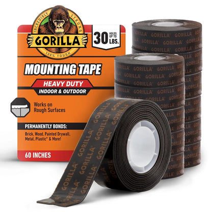 GORILLA Heavy Duty Double Sided Mounting Tape, 1" x 60", Black, 2-Pack