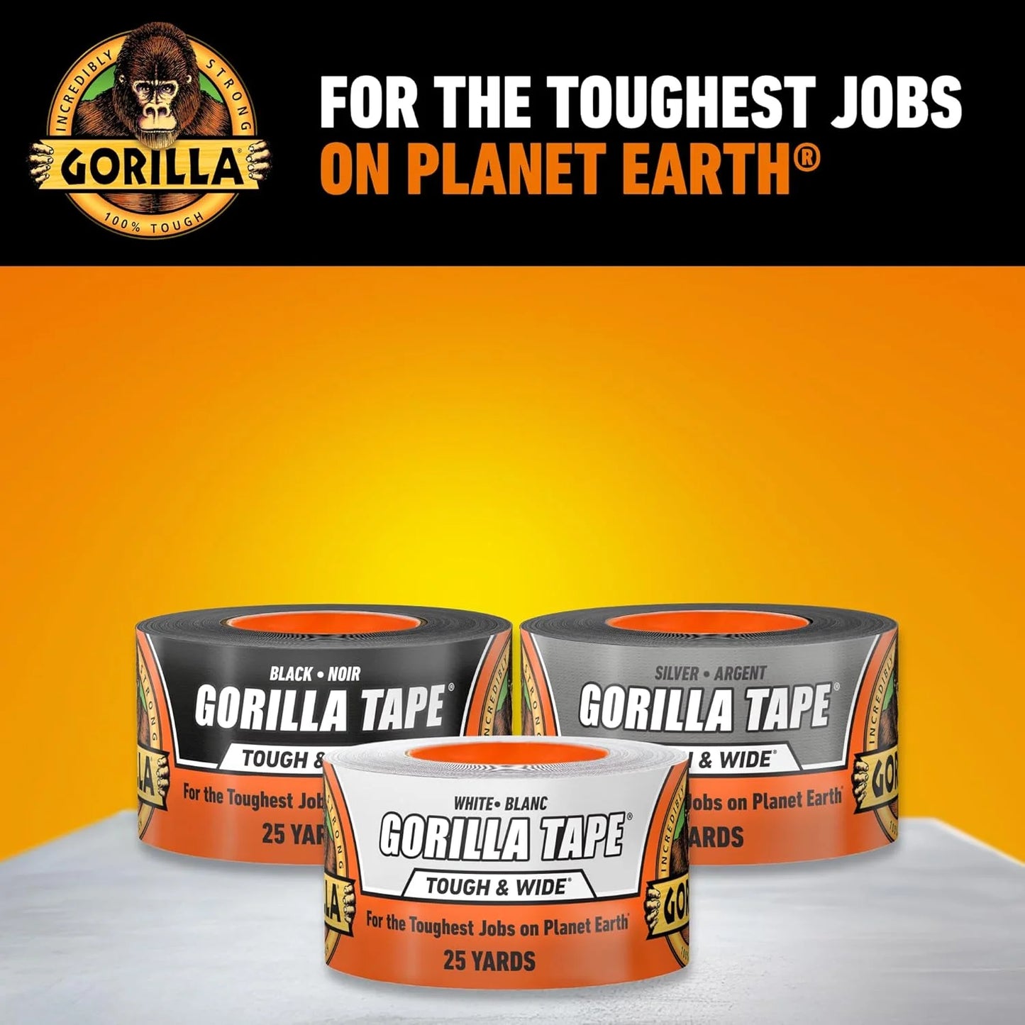 GORILLA Tape Tough & Wide, White, 2.88" x 25 yd