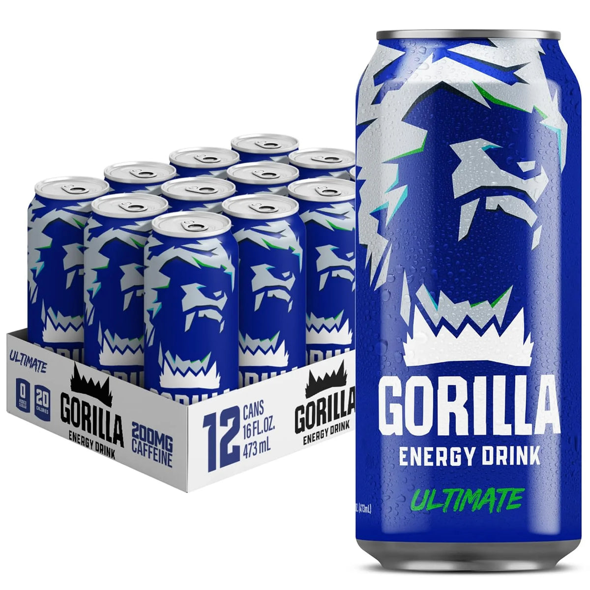 Gorilla Energy Drink, Cherry Berry, 200mg Plant-Based Caffeine, 12 Pack