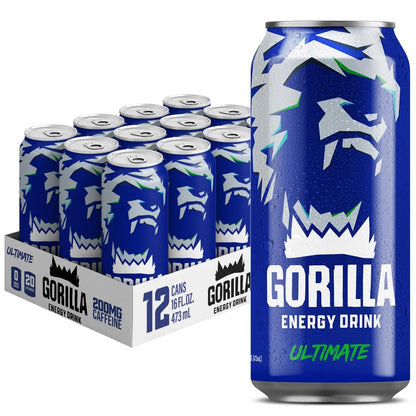 Gorilla Energy Drink, Cherry Berry, 200mg Plant-Based Caffeine, 12 Pack