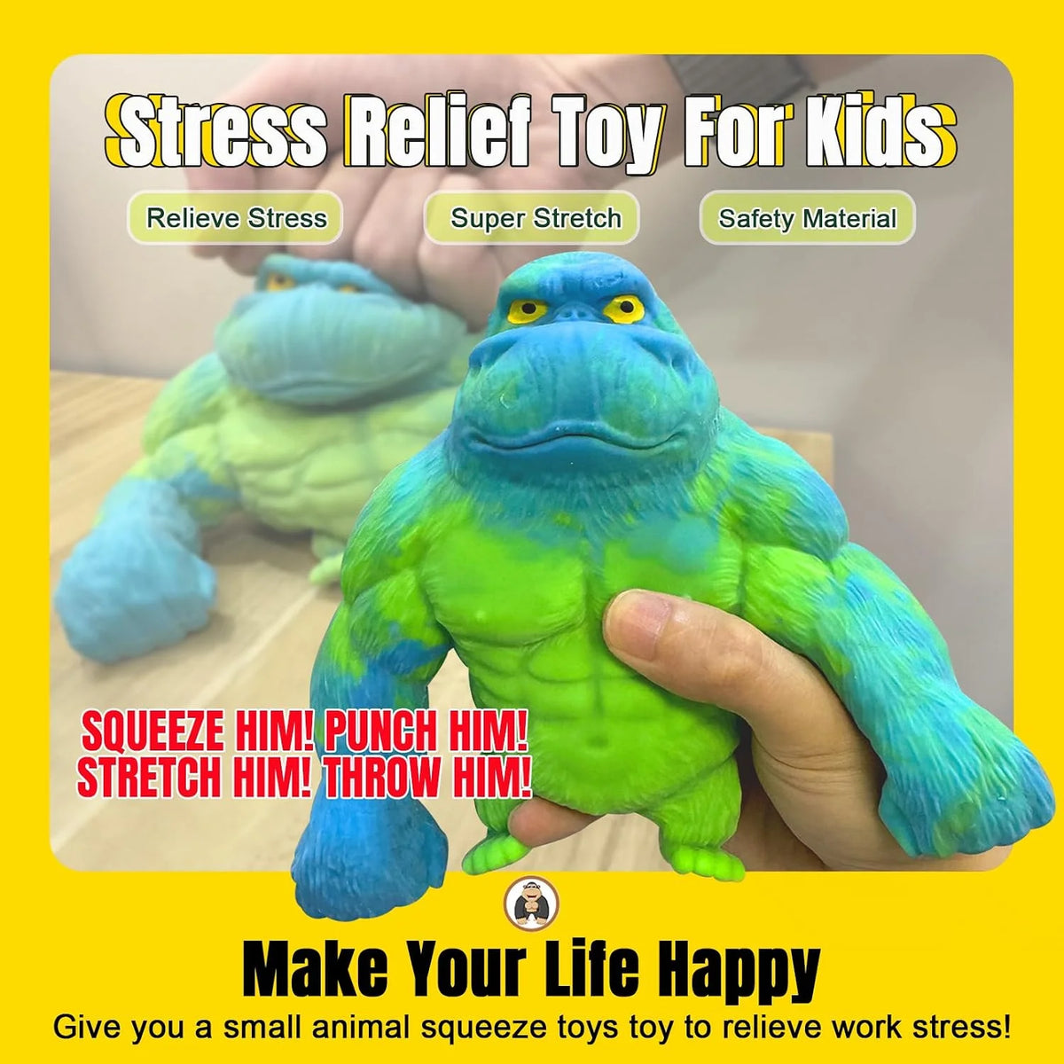 YHan Super Stretchy Gorilla Fidget Toy (Purple) Stretchy Monkey - Funny, Squishy & Perfect to Squeeze for Stress Relief - Ideal Gift for Kids