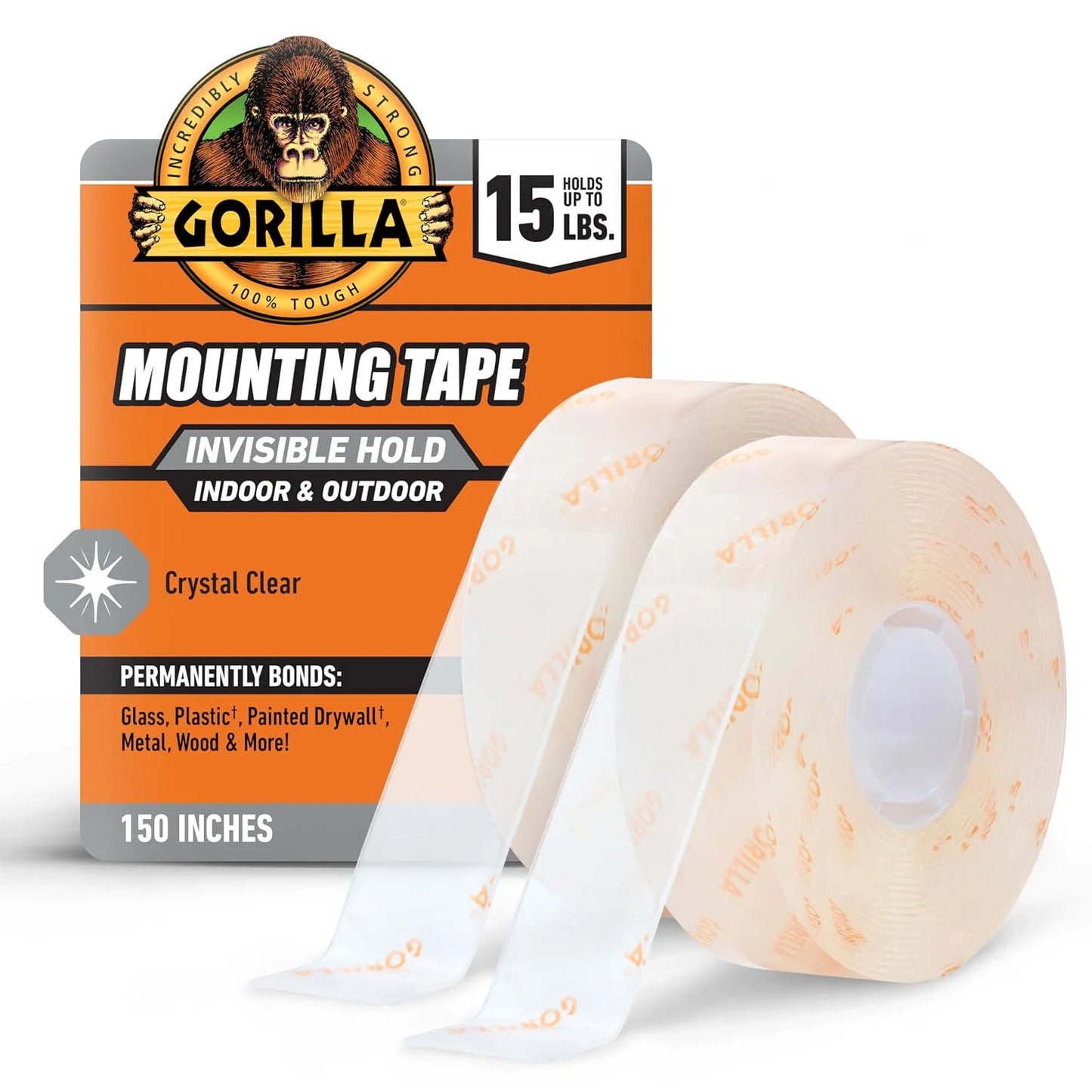 Gorilla Tough & Clear Double Sided Mounting Tape, Clear Tape, 1" x 150" - Weatherproof for Indoor or Outdoor (Pack of 6)