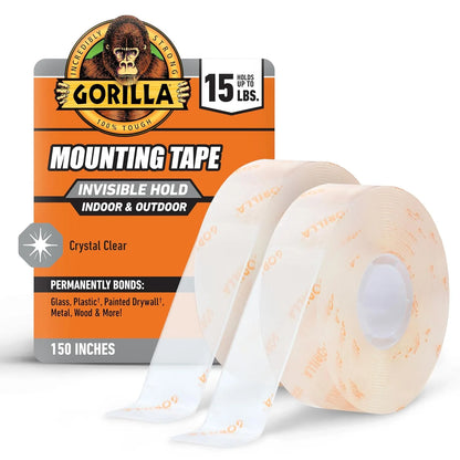Gorilla Tough & Clear Double Sided Mounting Tape, Clear Tape, 1" x 150" - Weatherproof for Indoor or Outdoor (Pack of 6)