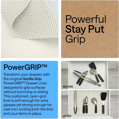 GORILLA GRIP powerGRIP Drawer Shelf and Cabinet Liner, 24"x30', Light Gray