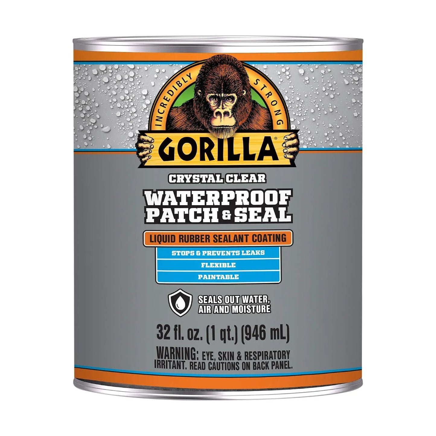 Gorilla Patch & Seal Liquid Rubber Waterproof Sealant, White, 32 Ounce (Pack of 6) - Seals Out Water, Air, and Moisture