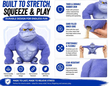 Stretchy Gorilla Fidget Toy, 5X Stretch Gray Gorilla Squeeze Toy, Sand Filled Squishy Stress Relief Toy for Kids & Adults, Fun Desk Toy, Ages 3+