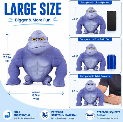Stretchy Gorilla Fidget Toy, 5X Stretch Gray Gorilla Squeeze Toy, Sand Filled Squishy Stress Relief Toy for Kids & Adults, Fun Desk Toy, Ages 3+