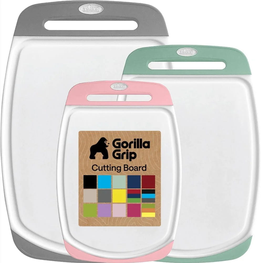 GORILLA GRIP BPA-Free Reversible Kitchen Cutting Board, Set of 3, Turquoise