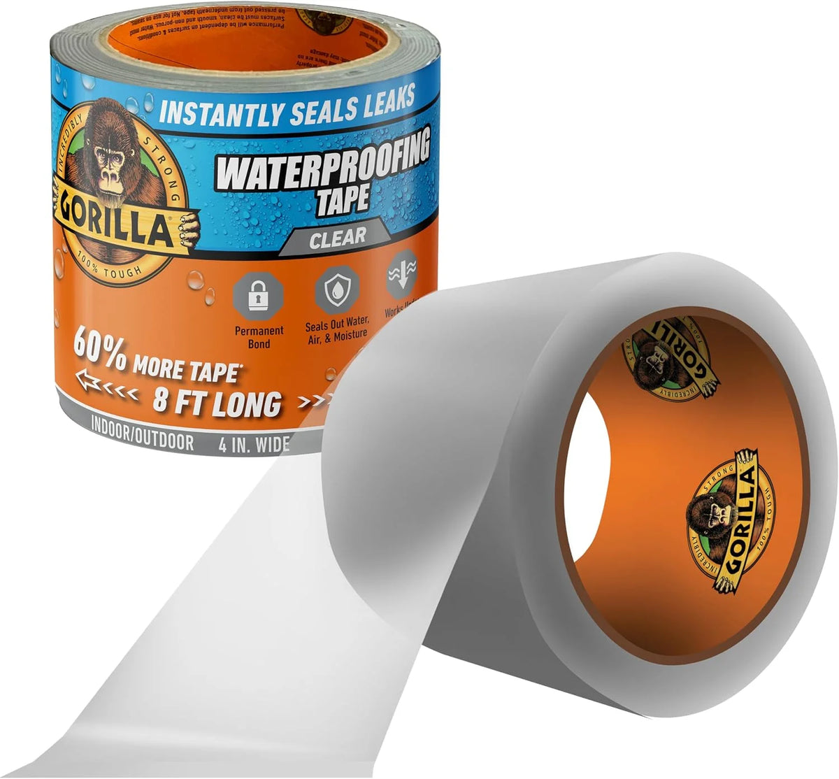 Gorilla Waterproof Patch & Seal Tape, Black Tape, 4" x 10' (Pack of 4) - Permanent Weather Resistant Seal for Leaks and Repairs