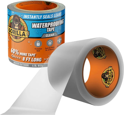 Gorilla Waterproof Patch & Seal Tape, Black Tape, 4" x 10' (Pack of 4) - Permanent Weather Resistant Seal for Leaks and Repairs
