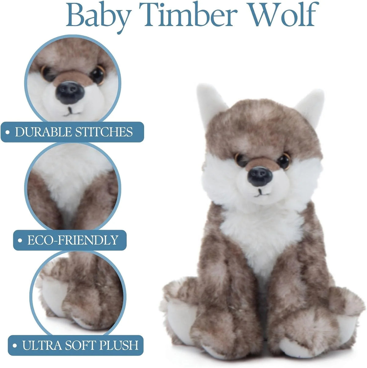 The Petting Zoo Wolf Stuffed Animal Plushie, Babiez, Kids Gifts, 6 in