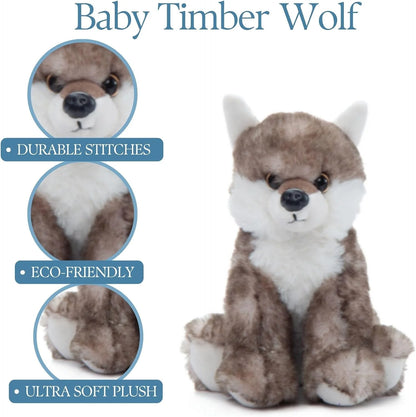 The Petting Zoo Wolf Stuffed Animal Plushie, Babiez, Kids Gifts, 6 in