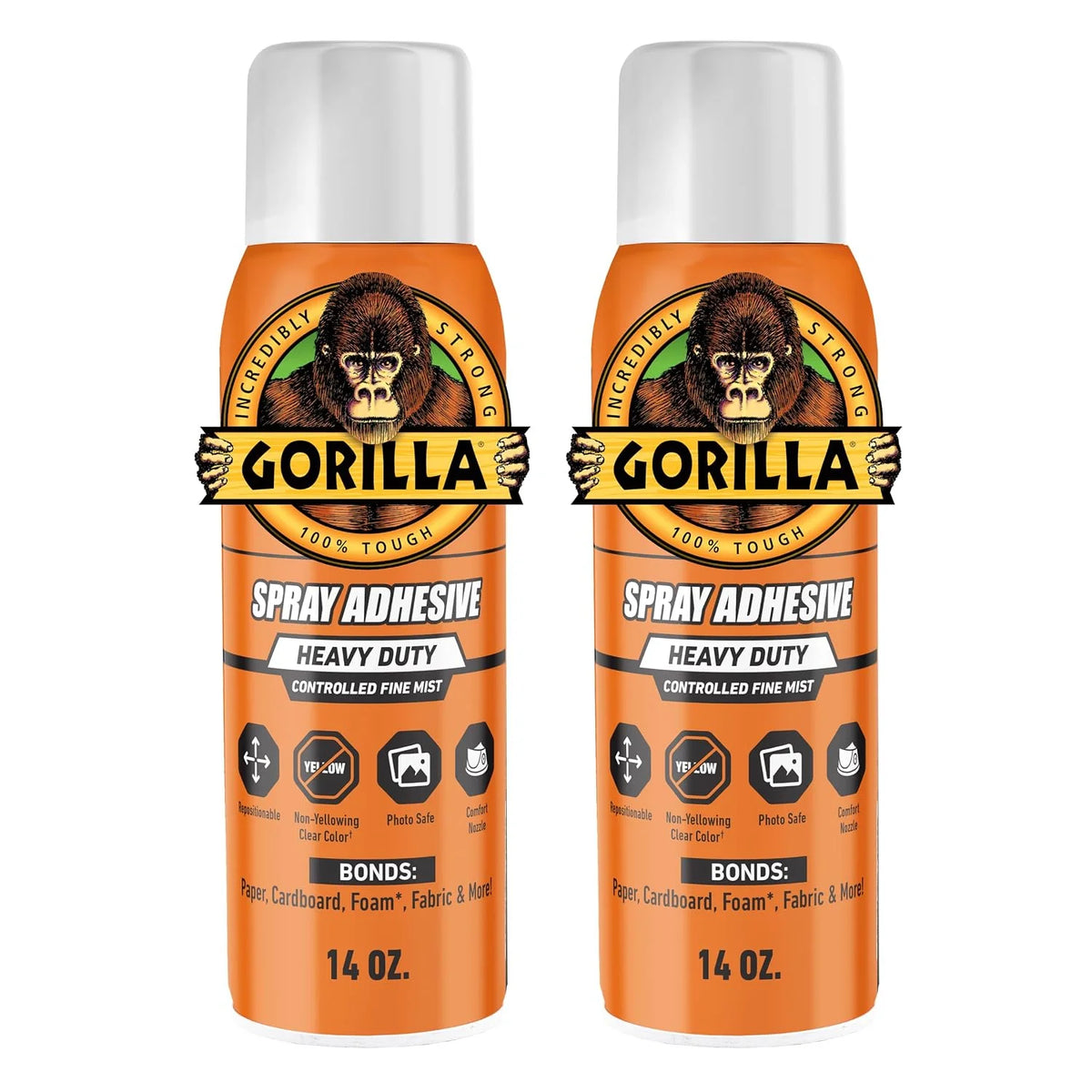 Gorilla Heavy Duty Spray Adhesive, Multi Purpose, Clear, 14 oz, 2-Pack