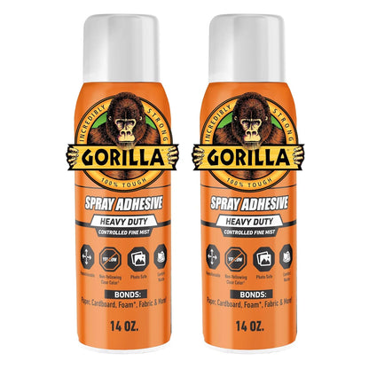 Gorilla Heavy Duty Spray Adhesive, Multi Purpose, Clear, 14 oz, 2-Pack