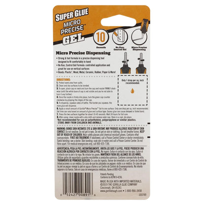 Gorilla Micro Precise Super Glue Gel, Clear, Cyanoacrylate, 5.5g, 2-Pack