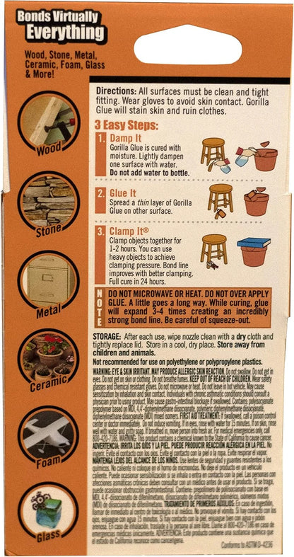 Gorilla Original Gorilla Glue, Waterproof Polyurethane Glue, 2 Ounce Bottle, Brown, (Pack of 1)
