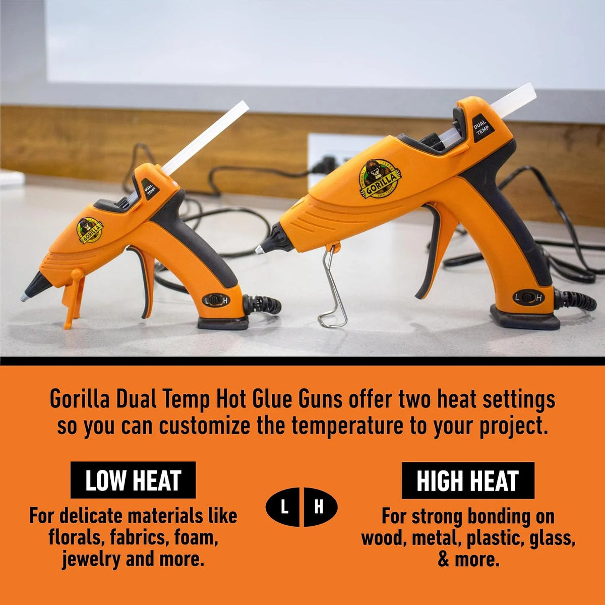 Gorilla Dual Temp Full Size Hot Glue Gun, Precision Nozzle