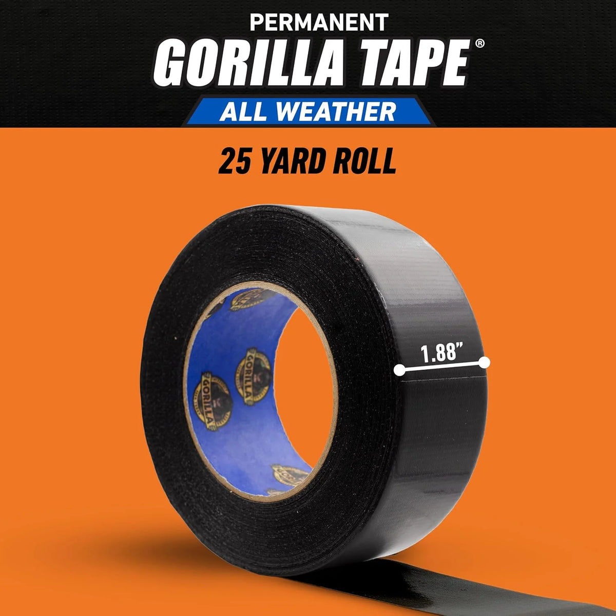 GORILLA All Weather Duct Tape, Black, 1.88" x 25 yd