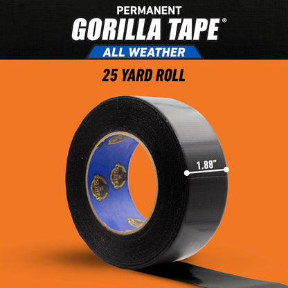 GORILLA All Weather Duct Tape, Black, 1.88" x 25 yd