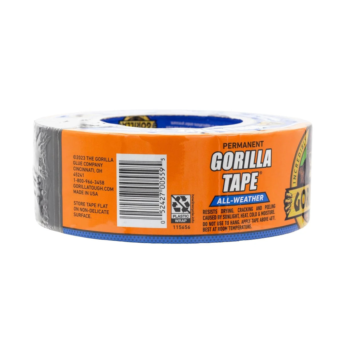 GORILLA All Weather Duct Tape, Black, 1.88" x 25 yd