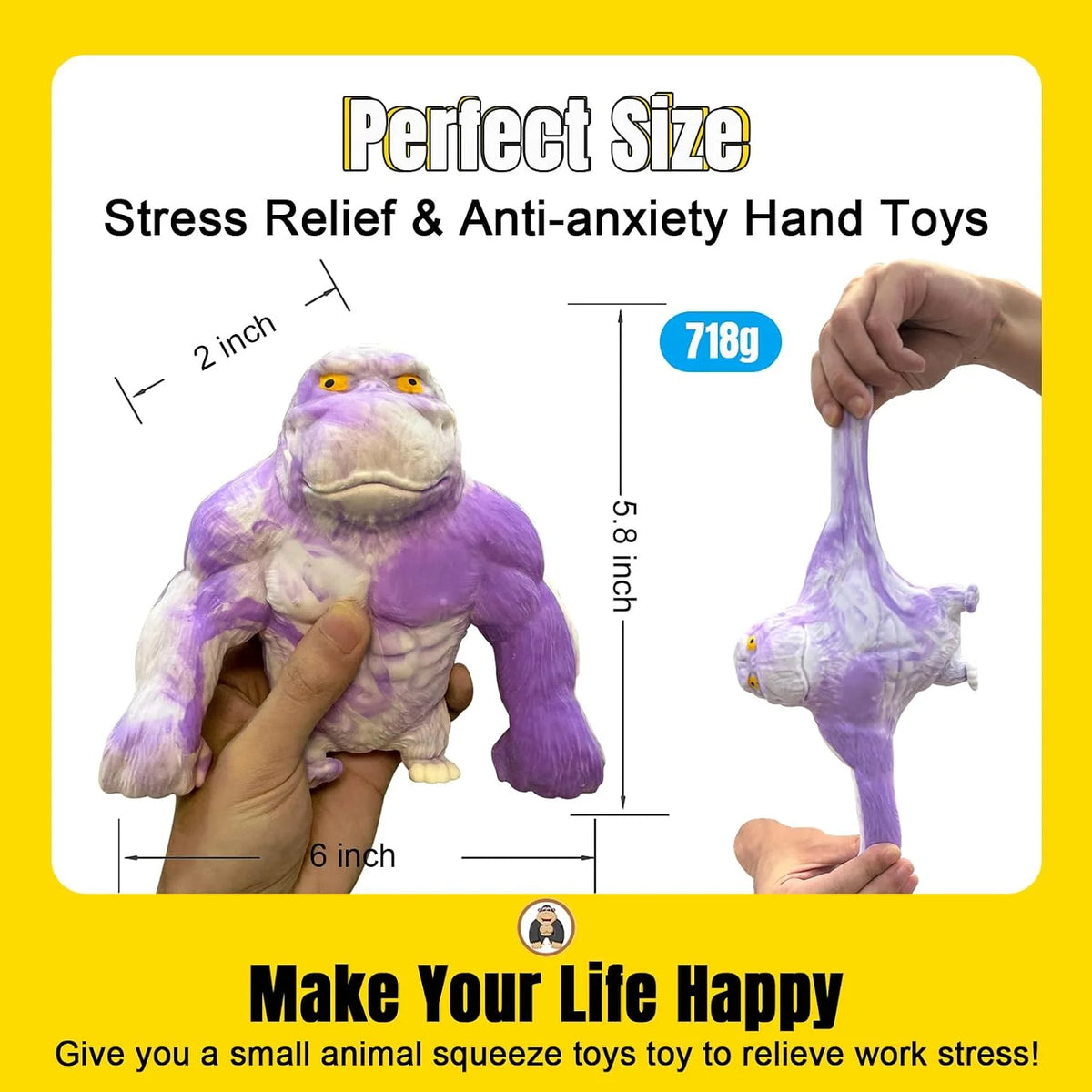 YHan Super Stretchy Gorilla Fidget Toy (Purple) Stretchy Monkey - Funny, Squishy & Perfect to Squeeze for Stress Relief - Ideal Gift for Kids