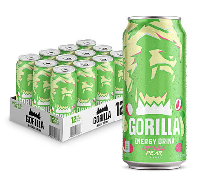Gorilla Energy Drink, Cherry Berry, 200mg Plant-Based Caffeine, 12 Pack
