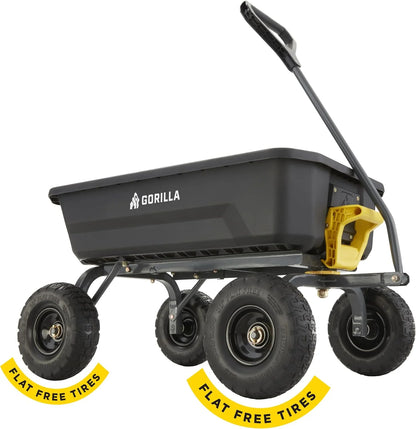 Gorilla Carts Dump Garden Cart, 4 Cu Ft, 600 lb Capacity, No-Flat Tires