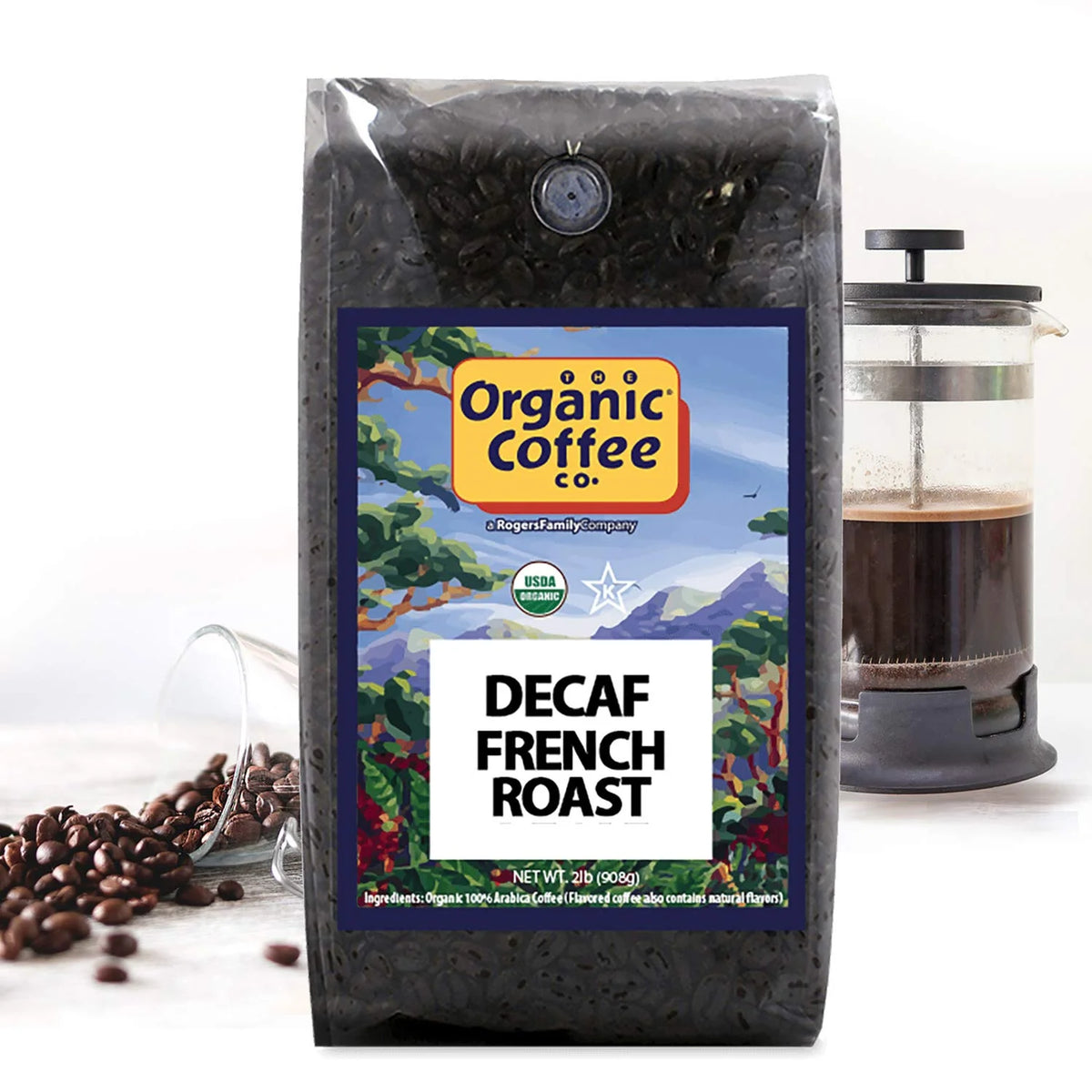 The Organic Coffee Co. DECAF French Roast Whole Bean Coffee, 2 lb bag