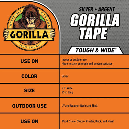 GORILLA Tape Tough & Wide, White, 2.88" x 25 yd