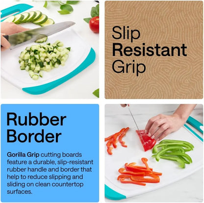 GORILLA GRIP BPA-Free Reversible Kitchen Cutting Board, Set of 3, Turquoise