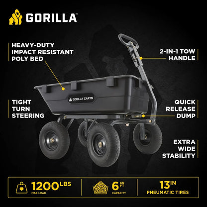 Gorilla Carts Poly Dump Cart, 800 lb. Capacity, 5 Cu Ft, Gray