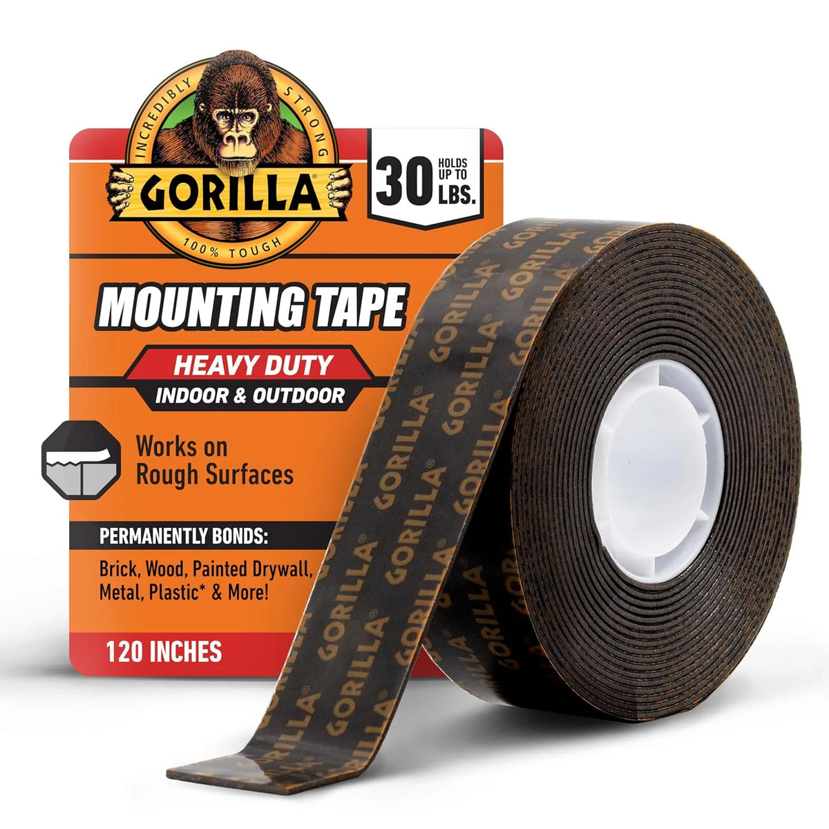 GORILLA Heavy Duty Double Sided Mounting Tape, Black Tape, 1" x 120" (Pack of 6) - Weatherproof for Indoor or Outdoor