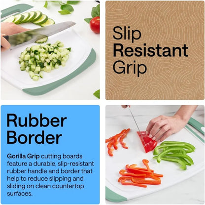 GORILLA GRIP BPA-Free Reversible Kitchen Cutting Board, Set of 3, Turquoise